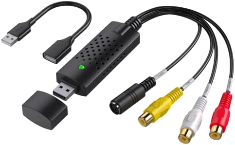 Video Capture Card, USB Video Capture Device,RCA to USB Audio Video Converter,VHS Mini DV VCR Hi8 DVD to Digital Converter for PC TV Tape Player Camcorder,Support PAL/NTSC,MAC Windows Vista Compatible