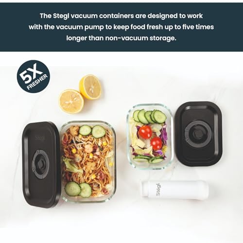 Image of Stegl Vacuum Container Set - Airtight Glass Containers with Vacuum Pump | Keeps Food Fresh 5x Longer | Microwave & Dishwasher Safe | 470 x 800