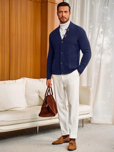 Runcati Mens Cardigan Sweater Casual V Neck Button Down Cardigan Ribbed Knitted Winter Chunky Sweaters with Pockets4