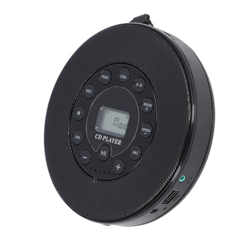 Generic Reproductor de CD Bluetooth Portátil con Altavoz Antideslizante para MP3 de Coche, Reproductor de CD Recargable para Actividades Al Aire Libre (Black)
