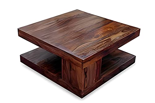 Image of Douceur Furnitures Sheesham Wood Center /Coffee /Tea Table for Living Room /Dinning Room and Hall | Finish:-Natural Brown |