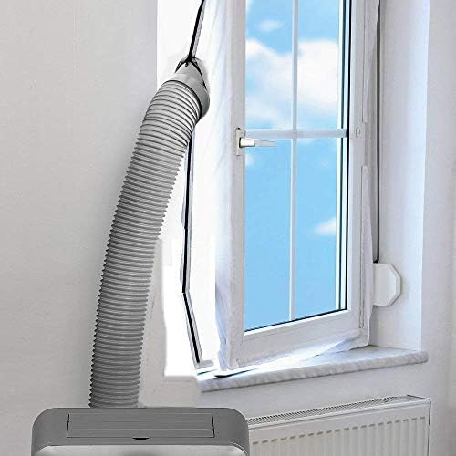 FWX Airlock Window Seal for Mobile Air-conditioning Units,Flexible Cloth Sealing Plate,Tumble Dryer Window Vent Kit ,Stop Hot Air with Zip and Adhesive Fastener - no Need for Drilling Holes