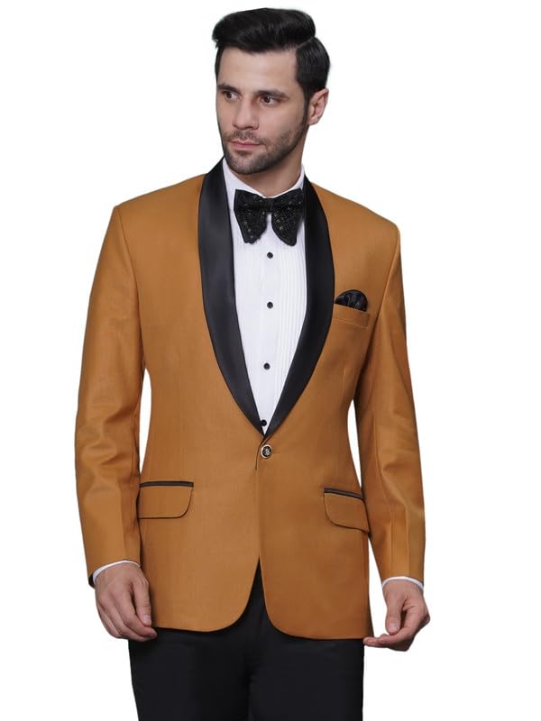 Image of FAVOROSKI Tuxedo Blazer for Men with 2 Pockets | Rayon Slim Fit Blazers | Ethnic Wear Tuxedos | One Button Solid Tuxedo Blazers in Shawl Collar | Blazer for Wedding, Festive, Formal
