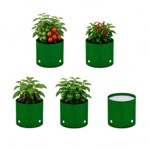 Image of Grow Bags for Terrace Gardening, Premium HDPE Green-Orange Large Planters for Fruit Trees, Vegetables, Flowers & Home Garden Pack of 5(8x8)