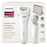 Philips Beauty Set série 9000 – ensemble tout-en-un pour le corps, le visage et les pieds, épilateur électrique sans fil, utilisation sur peau sèche ou mouillée, 6 accessoires, modèle BRE770/92