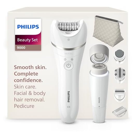 Philips Beauty Set Series 9000 – Alles-in-één Set voor Lichaam, Gezicht en Voeten, Snoerloze Epilator, Wet & Dry, met 6 Accessoires, model BRE770/92