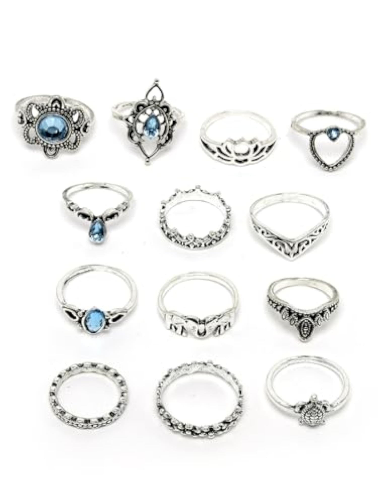 Sparkling Midi Finger Rings Set of 13 - Boho Stackable Knuckle Rings
