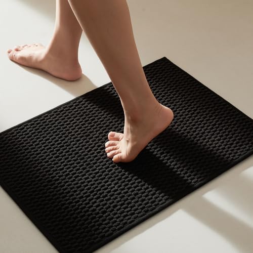 TYUU Black Bathroom Rugs Non Slip Washable, Super Absorbent Thin