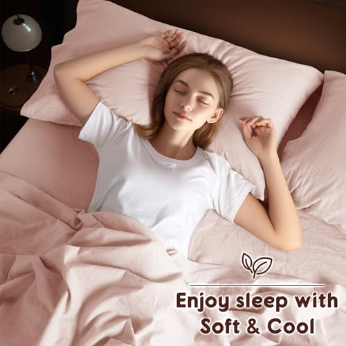 Shilucheng 100% French Linen Sheets - Queen Size Bed Sheets, Breathable & Cooling Pure Linen Sheets,Soft Durable and Tear Resistant -16 Inch Deep Pocket - 4Pcs (Pink, Queen) by Shilucheng - Image 3
