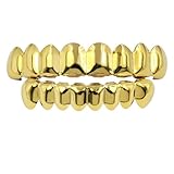 ASLLRISONY Women and Men Gold-Plated Brass Hip Hop Dental Removable Grillz, Halloween Costume Accessory Cosplay, 8 Top and Bottom Set Teeth Grillz with Extra Molding Bars