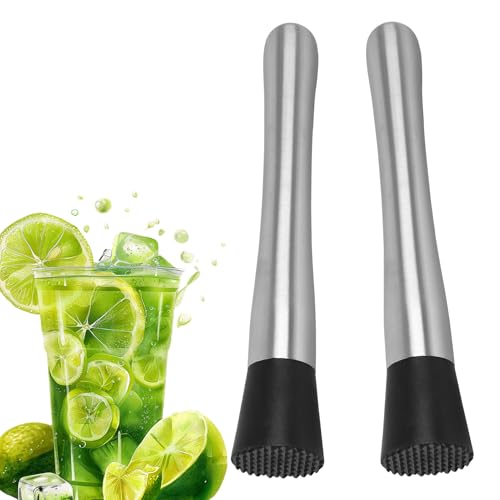 Pilon à Cocktail en INOX 2PCS 21 cm, Muddler pour Cocktail et Mojito, Pilon Bar pour Écraser Fruits Herbes Glace, Accessoire Mixologie pour Boissons et Jus
