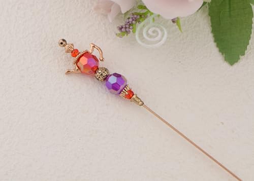 Image of Alilang Gold Magic Lamp Hat Pin Retro Long Handle Hat and Lapel Pins with Flexible Bendable Design on Hats, Scarves, and Suits