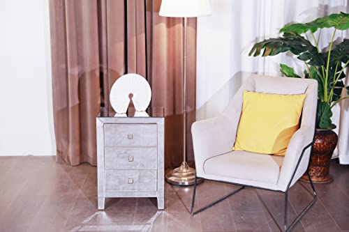 Finecasa Mirrored Nightstand With Drawers, 3 Drawer Mirrored Nightstand, Mirrored Side Table,Mirrored End Table,Modern Silver Finished Nightstand For Living Room Bedroom, 16.5X12X24 Inches #TOP7