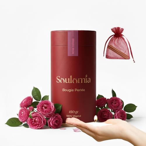 Bougie Perlée Parfumée Soulomia | Perles de Cire Végétale 450 g + 15 Mèches | Bougie en Sable Rechargeable | Idée Cadeau Maison & Déco Saint Valentin Fête des...