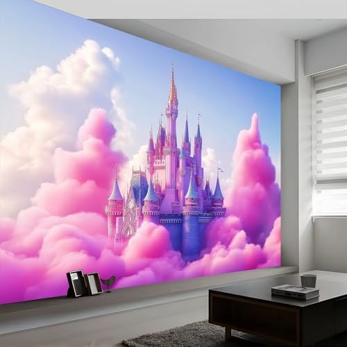 Generico Fotomurale 200 x 140 cm Castello Sognante Rosa Come Lo Zucchero Filato Carta da Parati Tessuto non Tessuto Paesaggio | Carta da Parati Fotografica Fotomurali TNT Soggiorno, Azzurro