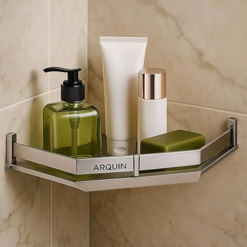 Image of ARQUIN Corner Shelf for Bathroom Wall 12x12 Inch 304 Stainless Steel Corner Shelf for Kitchen Bathroom Shelf and Rack Wall Mounted Storage Corner Stand Diamond Shape Storage Rack for Toiletries