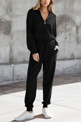 PRETTYGARDEN Women's 2 Piece Sweater Set Pullover Zip Up Sweatshirt Jogger Sweatpants Tracksuit Casual Outfit 5