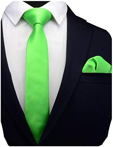 GUSLESON 2.4" Slim Necktie and Handkerchief Set For Men Solid Skinny Tie