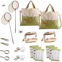 ROBOTIME 2Sets Bug Catcher for Kids, Sturdy Bug Catching Kit with Butterfly Net, Insect Box, Magnifying Glass, Tweezer, Clamp, Cards and Carry Bag, Bug Habitat Outdoor Explorer Kit for Kids 3-12