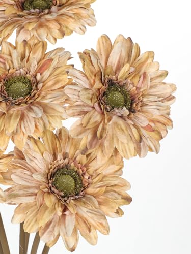 Briful Artificial Gerbera Daisy Bouquet – 6pcs Fall Flowers Stems, 17.7” Faux Daisies with Fabric Petals, Rustic Autumn Bouquet for Wedding Centerpieces, Home & Thanksgiving Decor, Brown