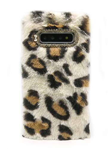 Samsung S10 Plus Flauschige Handyhülle Weißer Leopard, Galaxy S10 Plus Pelzig Hülle, Frauen Kunstpelz Plüsch Hülle für Samsung Galaxy S10 Plus Mädchen Cover