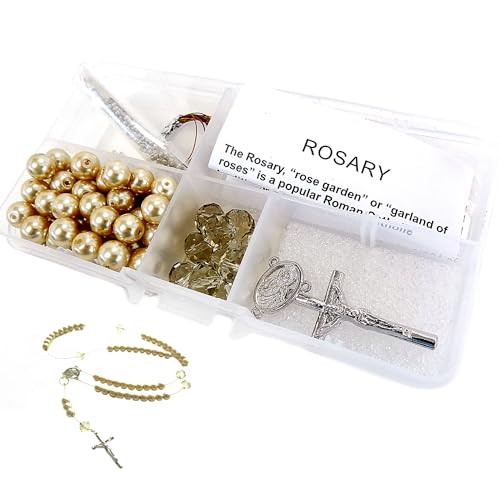 Linpeng Rosary Making Kit, Gold Catholic Prayer Necklace Supplies for Women, DIY Jewelry Supplies, Gift for Beader, 1 Pack