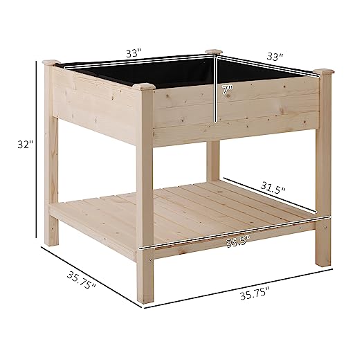 Outsunny 36'' X 36'' Raised Garden Bed With Storage Shelf, 2 Tiers Elevated Wooden Planter Box Stand For Vegetable Flower Herb, Patio, Balcony And Backyard #TOP2