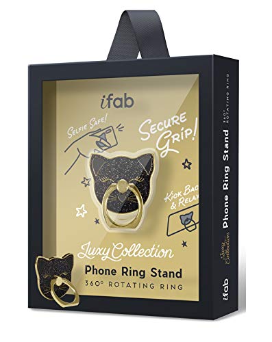 Cellphone Ring Holder Finger Kickstand (2 Pack) - Ifab 360° Rotation/Sturdy/Reusable/Grip/Stand/ Universal - Compatible With All Smartphones - Cat Black #TOP6