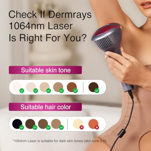 DermRays 1064 nm Diodenlaser-Haarentfernung für Frauen und Männer, für Hauttöne 1-6, Eiskühlung, großflächige Haarentfernung für Gesicht, Körper, für tiefe Haut