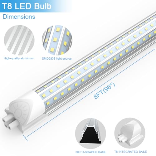 SHOPLED LED Shop Light 8FT, 90W 11700LM 6000K Cool White, Linkable T8 LED Tube Light Fixtures, D-Shape, 8 Foot LED Shop Lights for Garage, 12 Pack by SHOPLED - Image 2