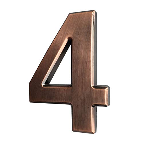 4 Inch Mailbox Numbers 4, 3D Bronze House Number Stickers for Apartment, Home Room, Address Plaque, Metal Shining, by Hopewan. (4, Bronze)