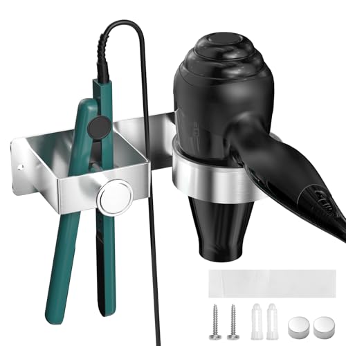 Chiluxendo Support Seche Cheveux sans Percage, Porte Seche Cheveux Mural, Rangement Seche Cheveux...