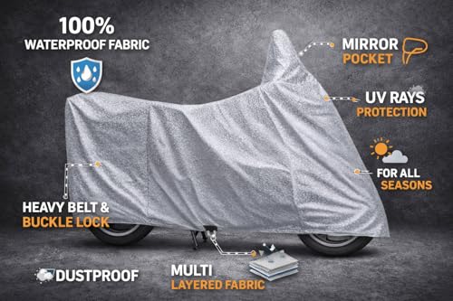 Image of 100% Waterproof Two Wheeler Body Cover Multi Layered Fabric Designed for TVS Jupiter Grande | Belt Buckle Lock | Silver Mag