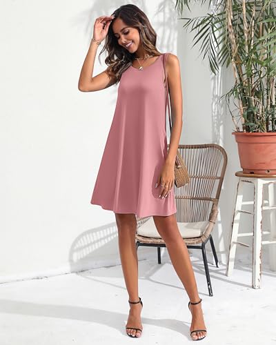 Ficerd 2 Pack Women's Summer Dresses, Casual Sleeveless Sundresses Pockets Beach Cover up Crew Neck Swing Tank Dress 20252