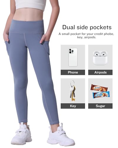 CHRLEISURE Girls' Athletic Leggings with Pockets, 5 Packs Kids Teen Dance Yoga Workout Running Pants for 5-15 Years2
