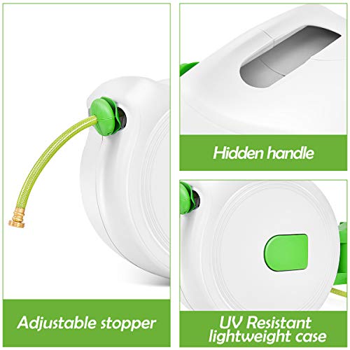 Goplus Retractable Water Hose Reel Wall Mounted Lockable 1/2" Plastic Water Hose W/Swivel Bracket, Spray Gun For Garden, 9-Pattern Nozzle (100') #TOP6