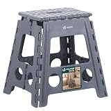 VOUNOT® Tabouret Pliant Portable Marchepied Pliable Antidérapant avec Poignée Tabouret Escabeau Compact pour Cuisine Salle de Bain Jardin Camping 39 x 32 x 40 cm Gris