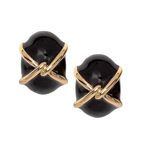 Kenneth Jay Lane Colored Enamel Button Clip Earring With Gold "X" Accent (Black) #TOP12