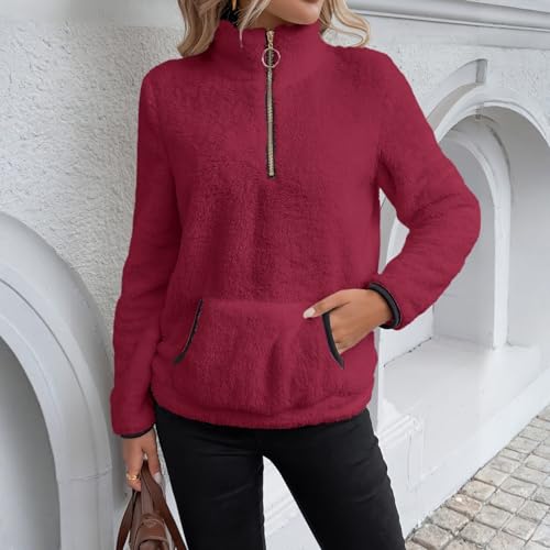 Rikbuig Red Half Zip Sweatshirt Women Oversized Fleece Quarter Zip Pullover - image 5