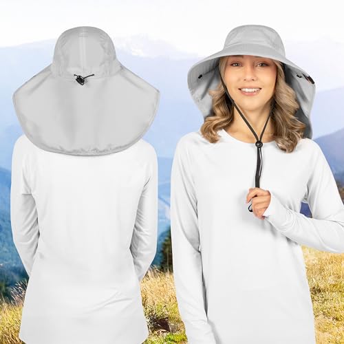 SUN CUBE Wide Brim Sun Hat with Neck Flap, Fishing Hiking for Men Women Safari, Neck Cover for Outdoor Sun Protection UPF50+ | Light Gray - Thumbnail 6