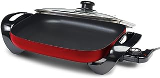Elite Gourmet EG-1500R Electric Skillet with Glass Lid, 15" by 12", Red