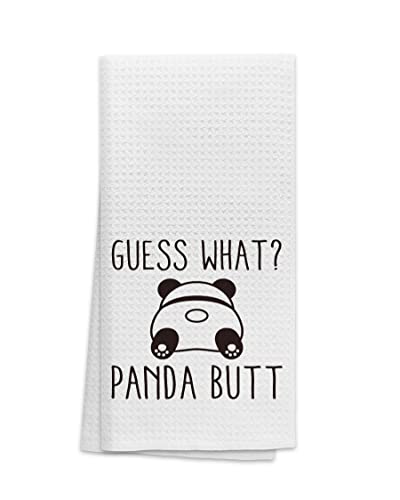 OHSUL Guess What Cute Panda Highly Absorbent Kitchen Towels, Funny Bear Hand Towel Tea Towel for Bathroom Kitchen Decor, Gifts for Panda Lovers