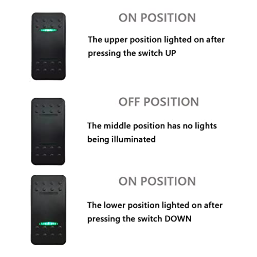 Image of UTV Button Retractive Rocker Switch 7Pin (ON)-Off-(ON) DPDT Dual Green Led Light Bar Momentary Switch for Car Marine Boat ATV RZR Interior Accessory 12V 24V with Jumper Wire Set
