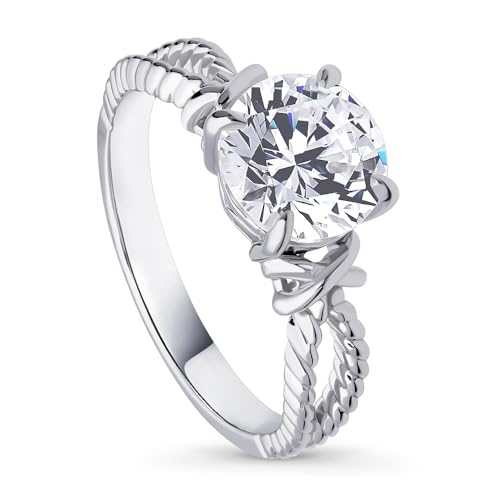 BERRICLE Sterling Silver Cable Wedding Engagement Rings 2 Carat Cubic Zirconia CZ Woven Ring for Women, Rhodium Plated