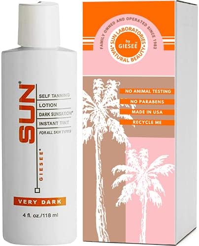 Sun Laboratories Dark Sunsation Self-Tanning Lotion for Body and Face - Sunless Tan Golden Glow - Very Dark - 4 fl oz Bottle