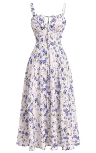 Image of GOLDSTITCH Women's Floral Midi Corset Dress Boho Flowy Slit Dresses for Women Going Out A Line Casual Sundress