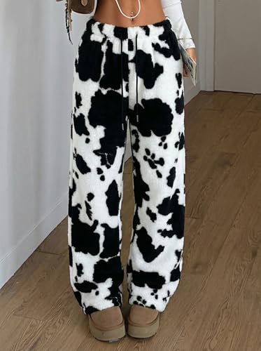 Image of ZAFUL Women's Fuzzy Plush Pajama Pants Wide Leg Pj Bottoms Lounge Pants