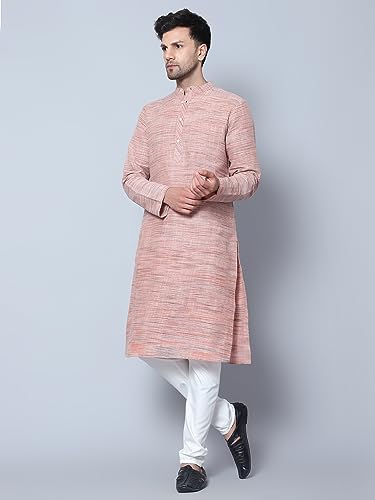 Image of LATEST CHIKAN Men's Cotton Regular Textured Long Kurta Full Sleeves - Casual Ethnic Wear