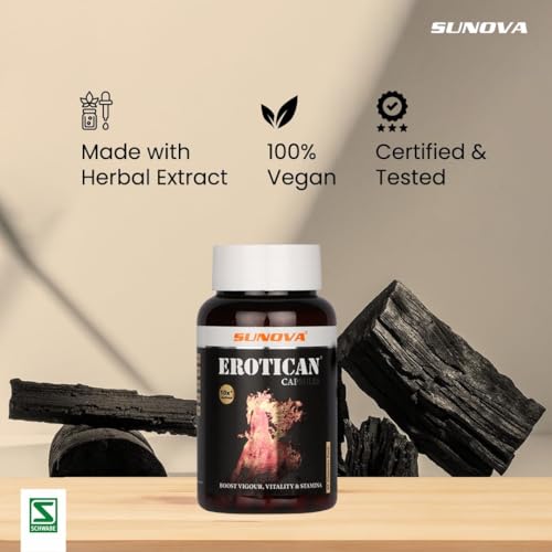 Image of SUNOVA EROTICAN Caspules - Shudh Shilajit, Aswagandha, Gokshura,Bala and Kaunch for Strength, Performance & Muscle building - 600 MG - Pack of 1