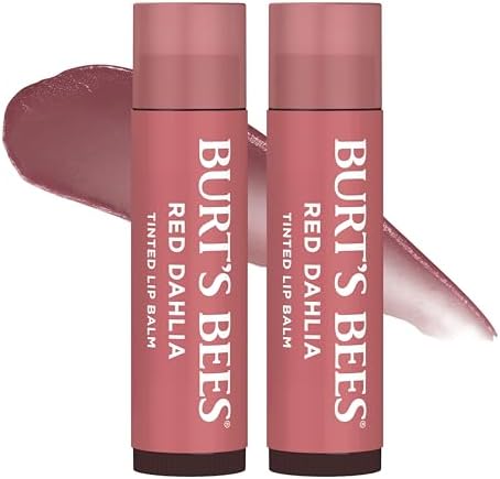 Burt's Bees Easter Basket Stuffers, Lip Tint Balm with Long Lasting 2 in 1 Duo Tinted Balm Formula, Color Infused with Hydrating Shea Butter for a Natural Looking Buildable Finish, Red Dahlia (2-Pack)